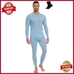 Men's 100% Merino Wool Thermal Base Layer Set Long Sleeve Top & Bottom